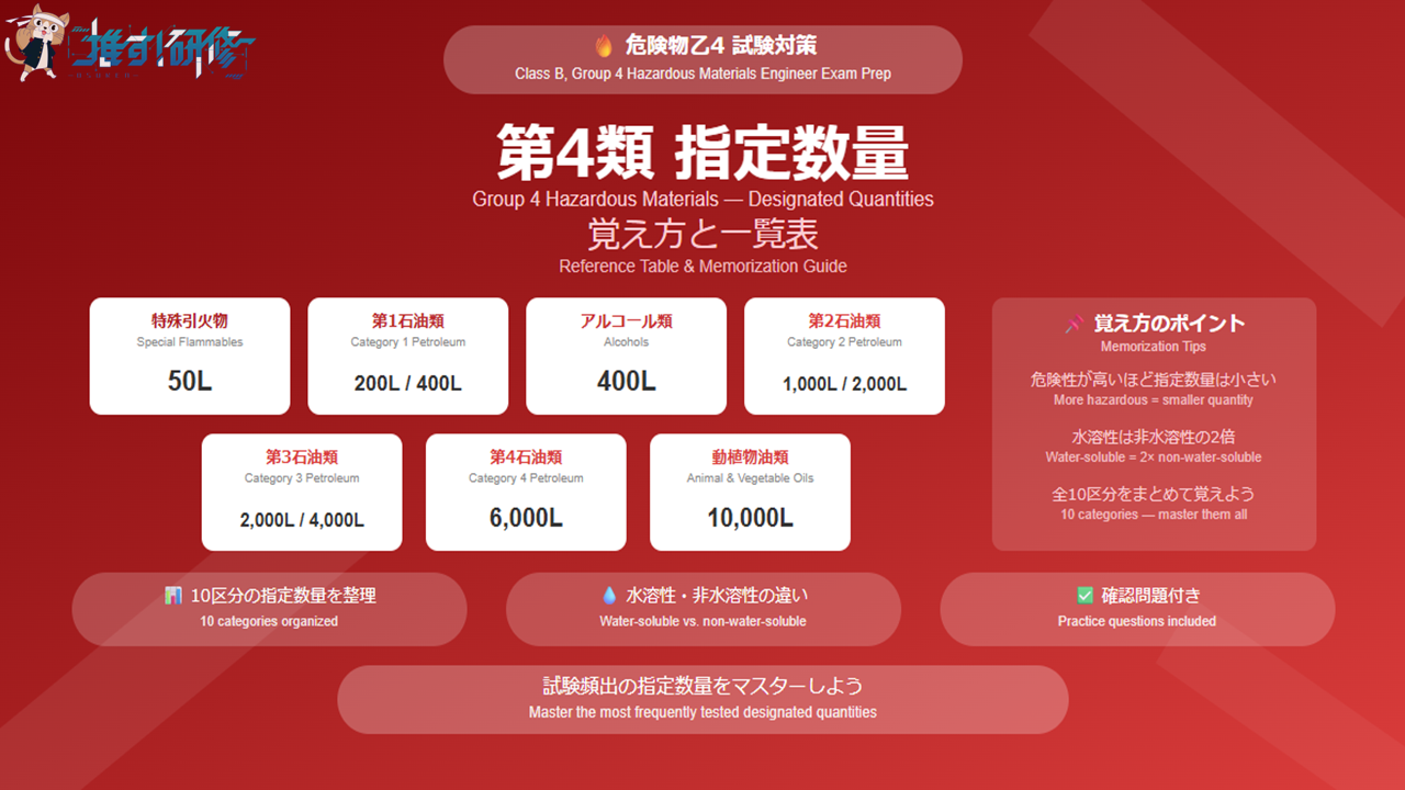危険物乙4 第4類危険物の指定数量一覧表 アイキャッチ画像