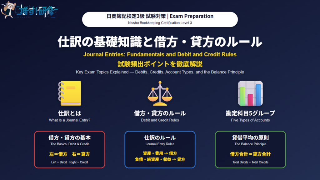 日商簿記検定3級 試験対策 - 仕訳の基礎知識と借方・貸方のルール アイキャッチ画像