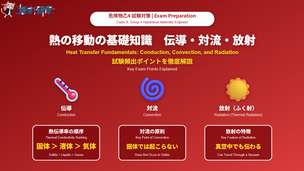 危険物乙4 熱の移動の基礎知識 伝導・対流・放射 アイキャッチ画像