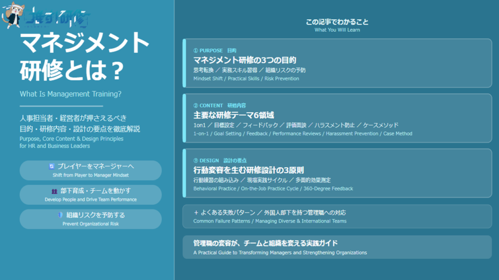 マネジメント研修とは？人事担当者・経営者が押さえるべき目的・研修内容・設計の要点を徹底解説 アイキャッチ画像