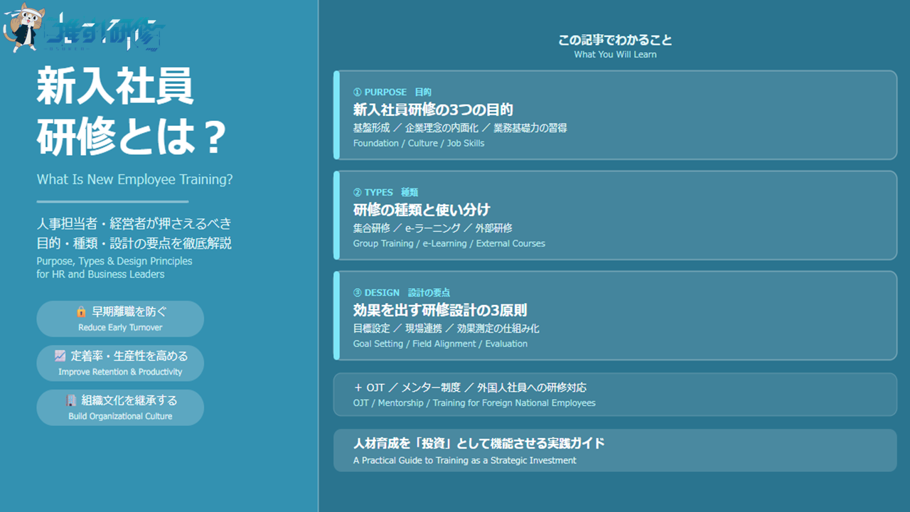 新入社員研修とは？人事担当者・経営者が押さえるべき目的・種類・設計の要点を徹底解説 アイキャッチ画像