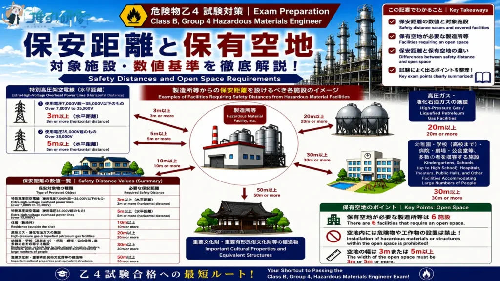 危険物乙4 保安距離と保有空地 対象施設・数値基準 アイキャッチ画像