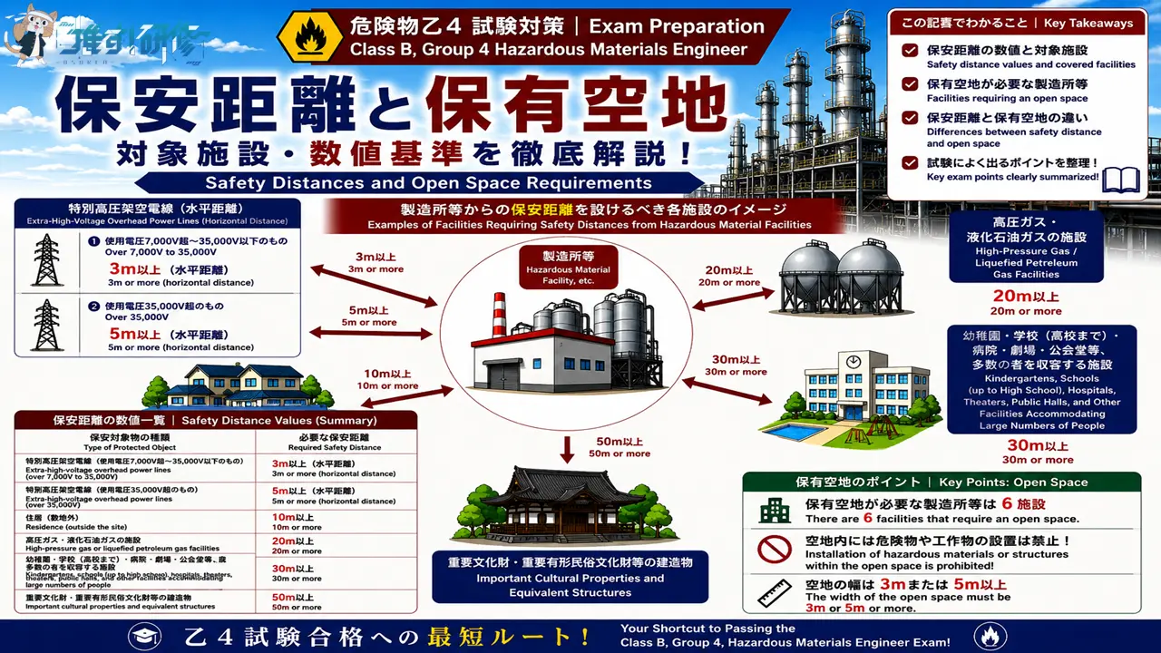 危険物乙4 保安距離と保有空地 対象施設・数値基準 アイキャッチ画像