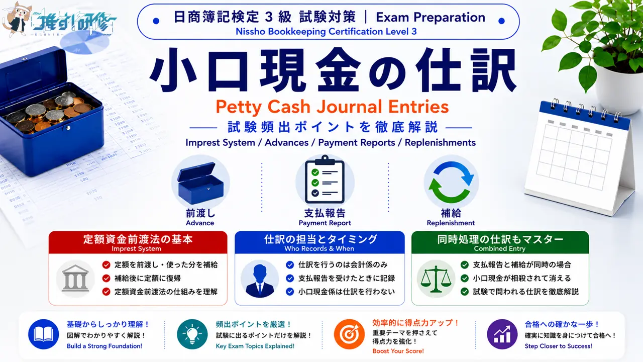日商簿記検定3級 試験対策 - 小口現金の仕訳 アイキャッチ画像