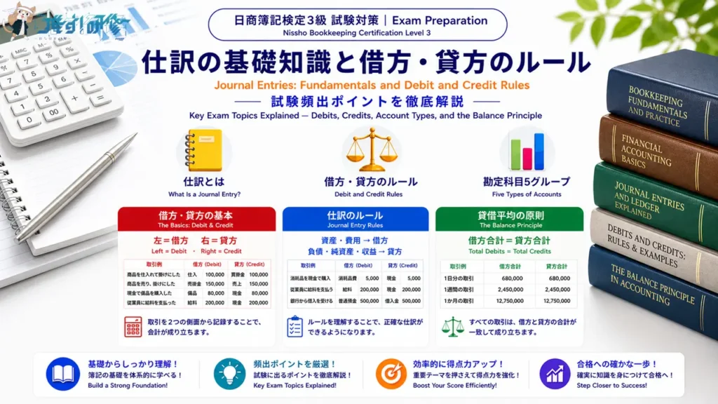 日商簿記検定3級 試験対策 - 仕訳の基礎知識と借方・貸方のルール アイキャッチ画像