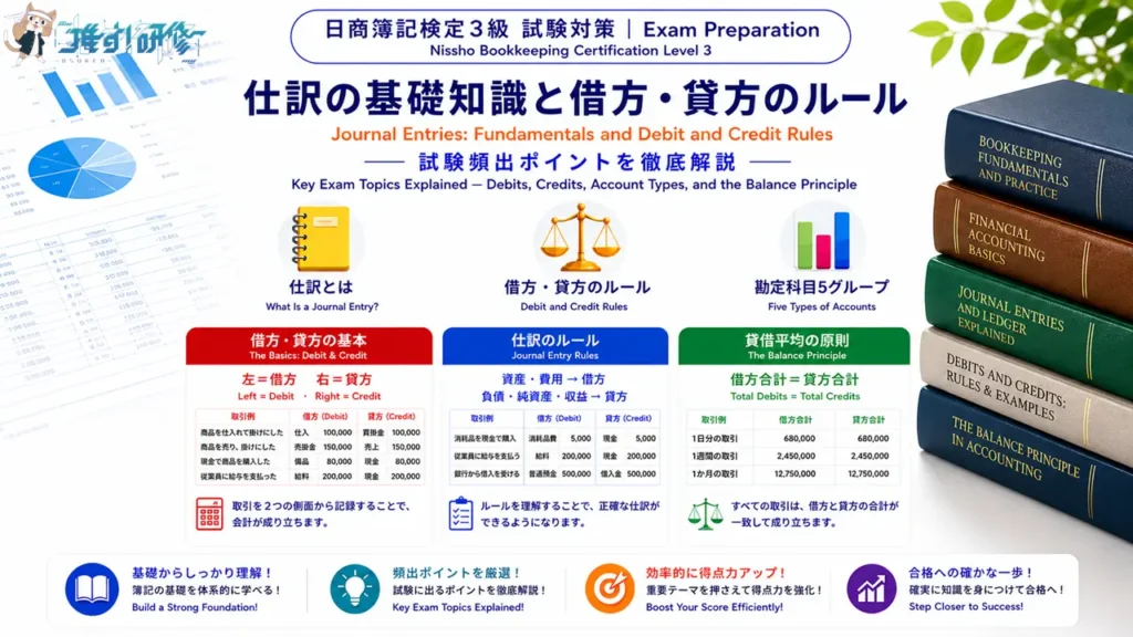 日商簿記検定3級 試験対策 - 仕訳の基礎知識と借方・貸方のルール アイキャッチ画像
