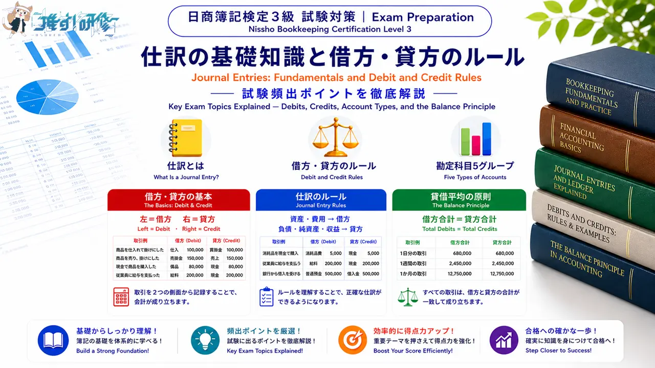 日商簿記検定3級 試験対策 - 仕訳の基礎知識と借方・貸方のルール アイキャッチ画像