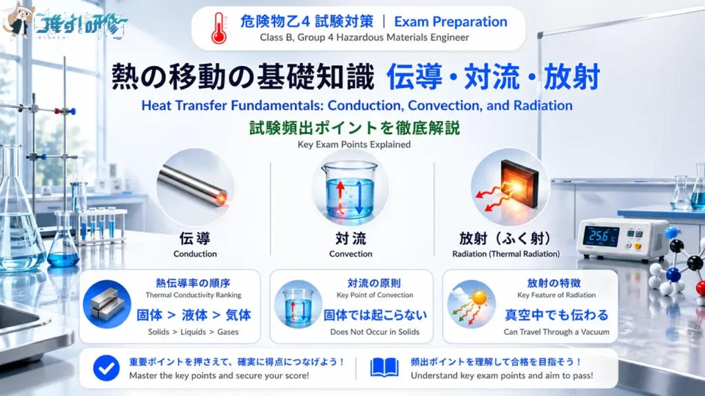 危険物乙4 熱の移動の基礎知識 伝導・対流・放射 アイキャッチ画像