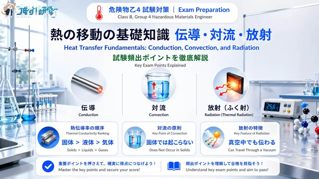 危険物乙4 熱の移動の基礎知識 伝導・対流・放射 アイキャッチ画像