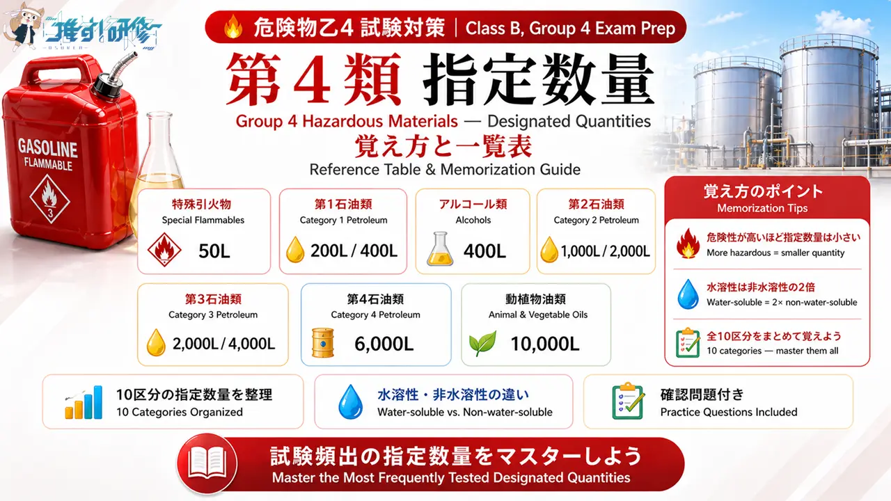 危険物乙4 第4類危険物の指定数量一覧表 アイキャッチ画像