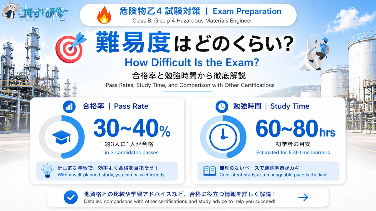 危険物乙4 難易度は?合格率と勉強時間から徹底解説 アイキャッチ画像