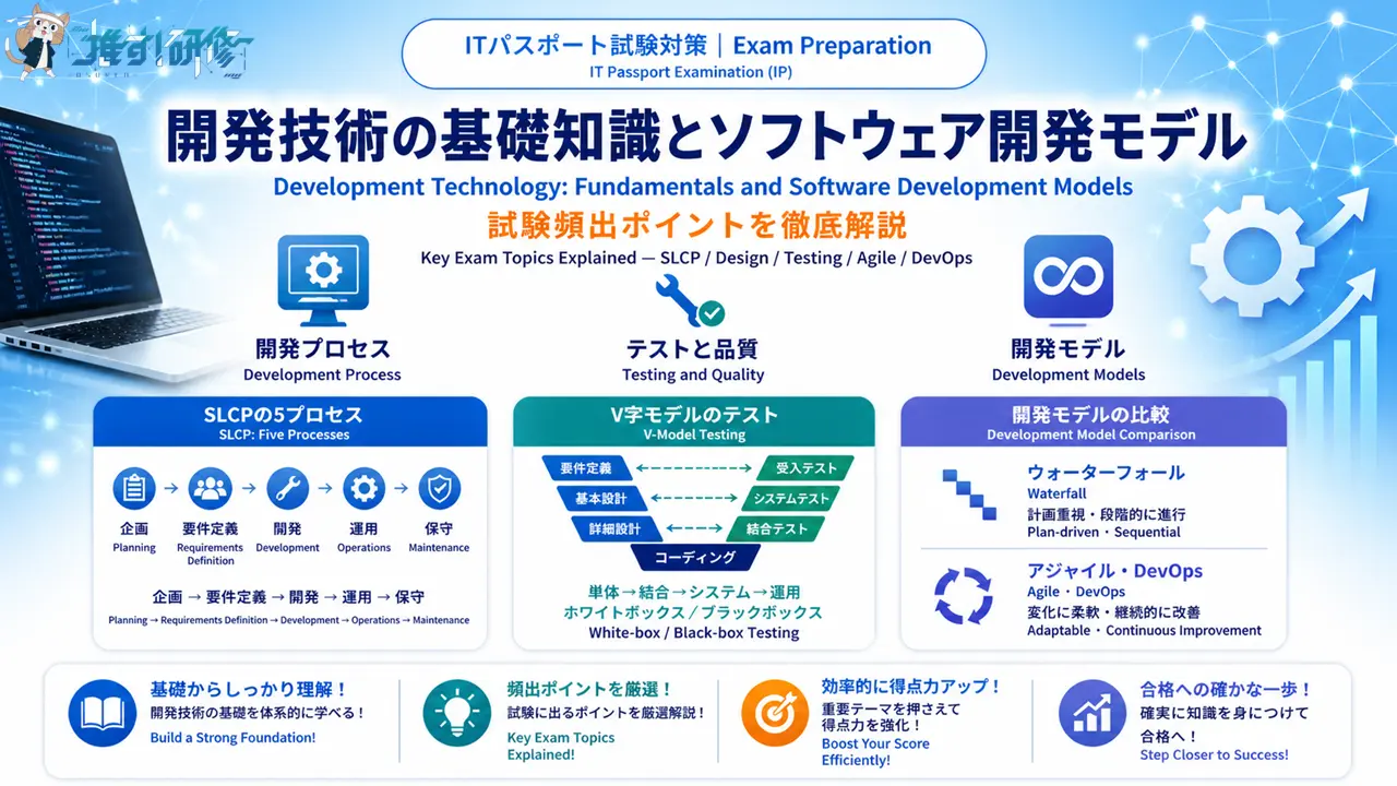 ITパスポート試験対策 - 開発技術の基礎知識とソフトウェア開発モデル アイキャッチ画像