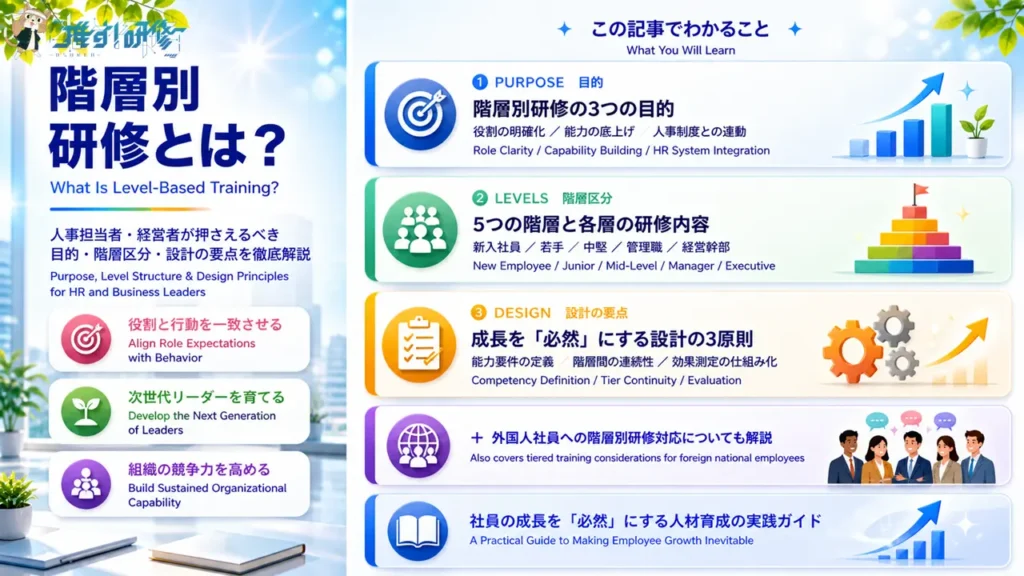 階層別研修とは？人事担当者・経営者が押さえるべき目的・階層区分・設計の要点を徹底解説 アイキャッチ画像