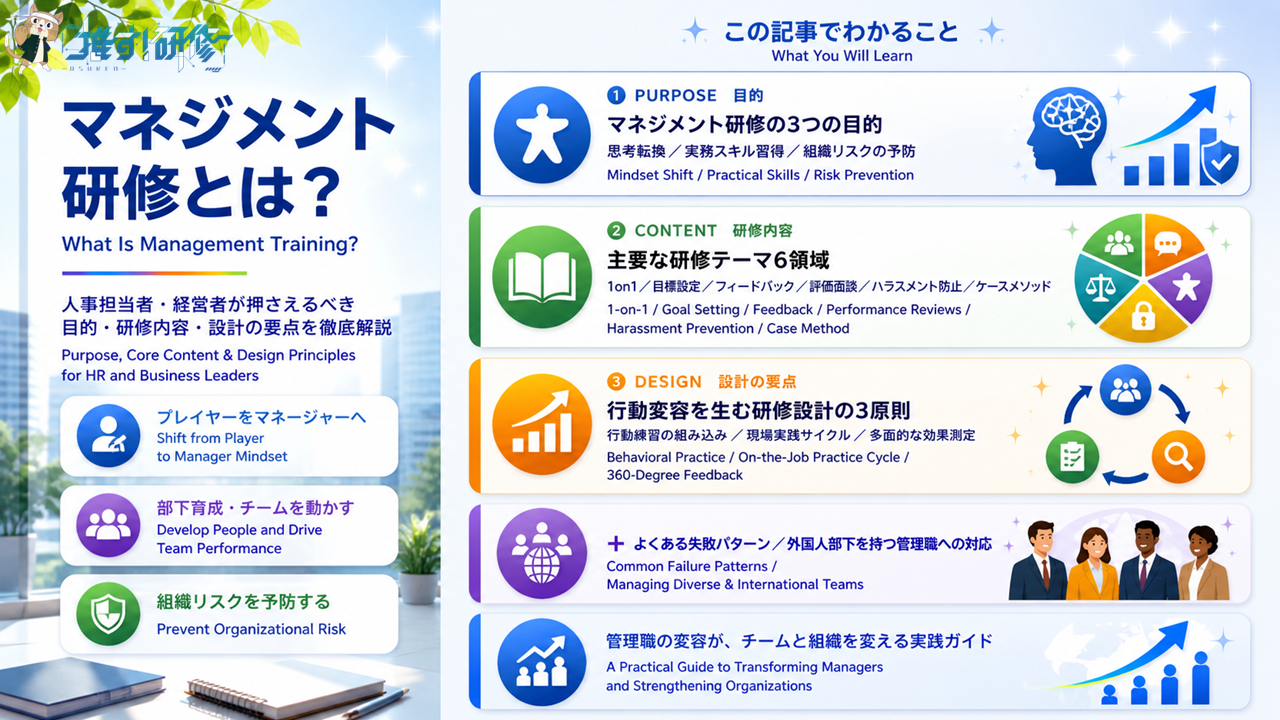 マネジメント研修とは？人事担当者・経営者が押さえるべき目的・研修内容・設計の要点を徹底解説 アイキャッチ画像