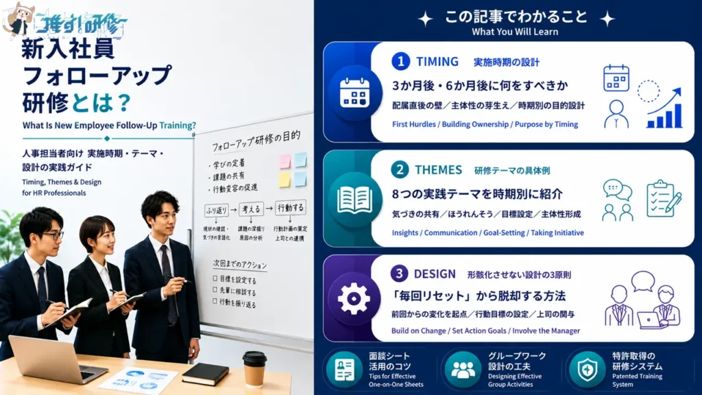 新入社員フォローアップ研修とは？人事担当者向け 実施時期・研修テーマ・形骸化させない設計の実践ガイド アイキャッチ画像