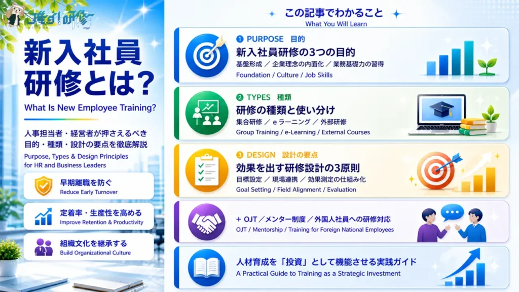 新入社員研修とは？人事担当者・経営者が押さえるべき目的・種類・設計の要点を徹底解説 アイキャッチ画像
