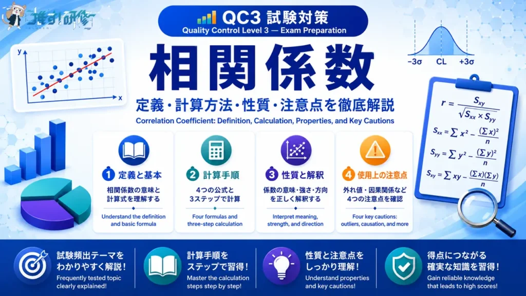 QC3 相関係数の計算方法・性質・使用上の注意点をわかりやすく解説 アイキャッチ画像