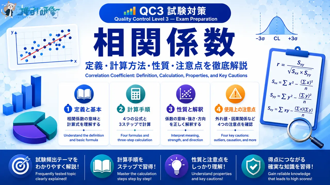 QC3 相関係数の計算方法・性質・使用上の注意点をわかりやすく解説 アイキャッチ画像
