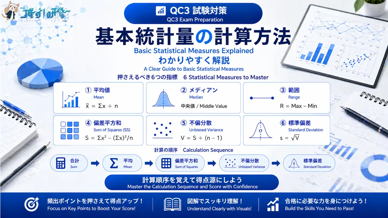 QC3 基本統計量の計算方法をわかりやすく解説 アイキャッチ画像