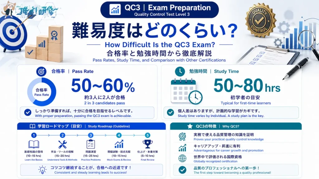 QC3 難易度は?合格率と勉強時間から徹底解説 アイキャッチ画像