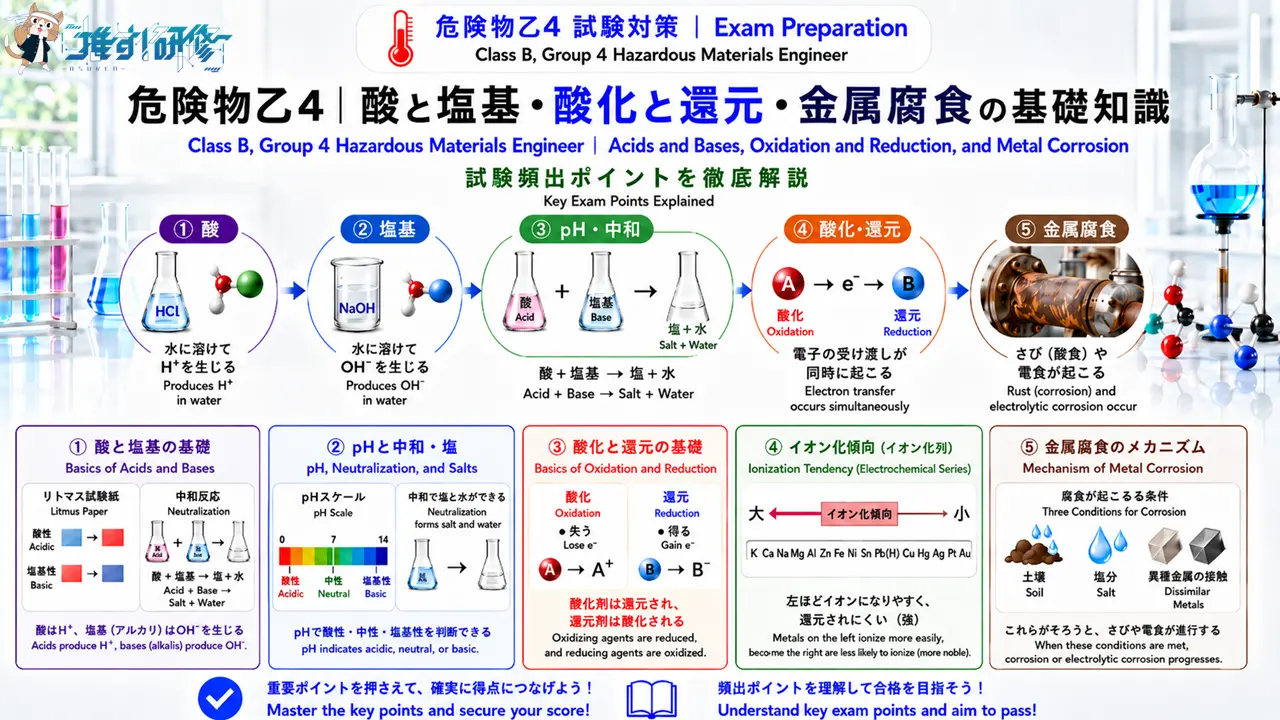危険物乙4 酸と塩基・酸化と還元・金属腐食の基礎知識 アイキャッチ画像