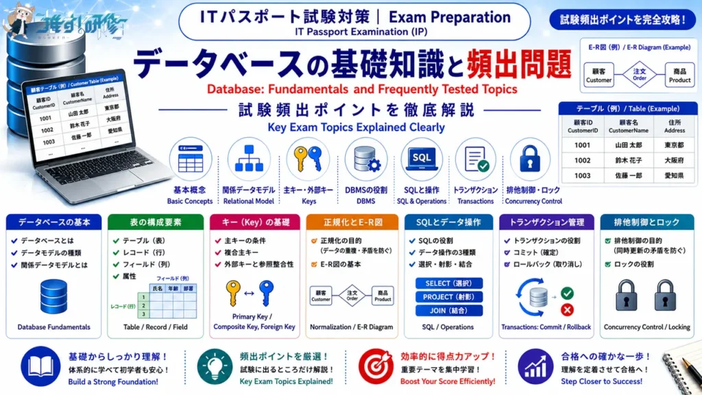 ITパスポート試験対策 - データベースの基礎知識と頻出問題 アイキャッチ画像