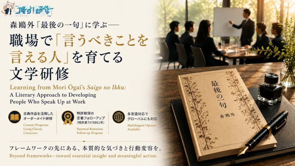 森鷗外『最後の一句』に学ぶ文学研修｜職場で「言うべきことを言える人」を育てる法人向けプログラム　古典作品を活用したオーダーメイド研修・特許取得の定着フォローアップ・多言語対応オプションあり｜オスケン株式会社