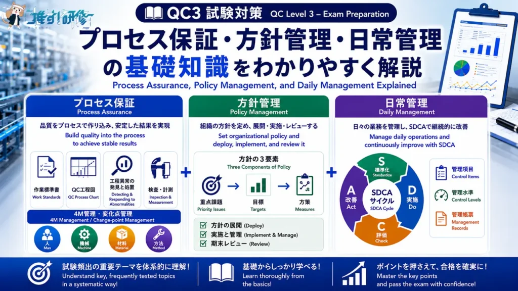 QC3 プロセス保証・方針管理・日常管理の基礎知識をわかりやすく解説 アイキャッチ画像